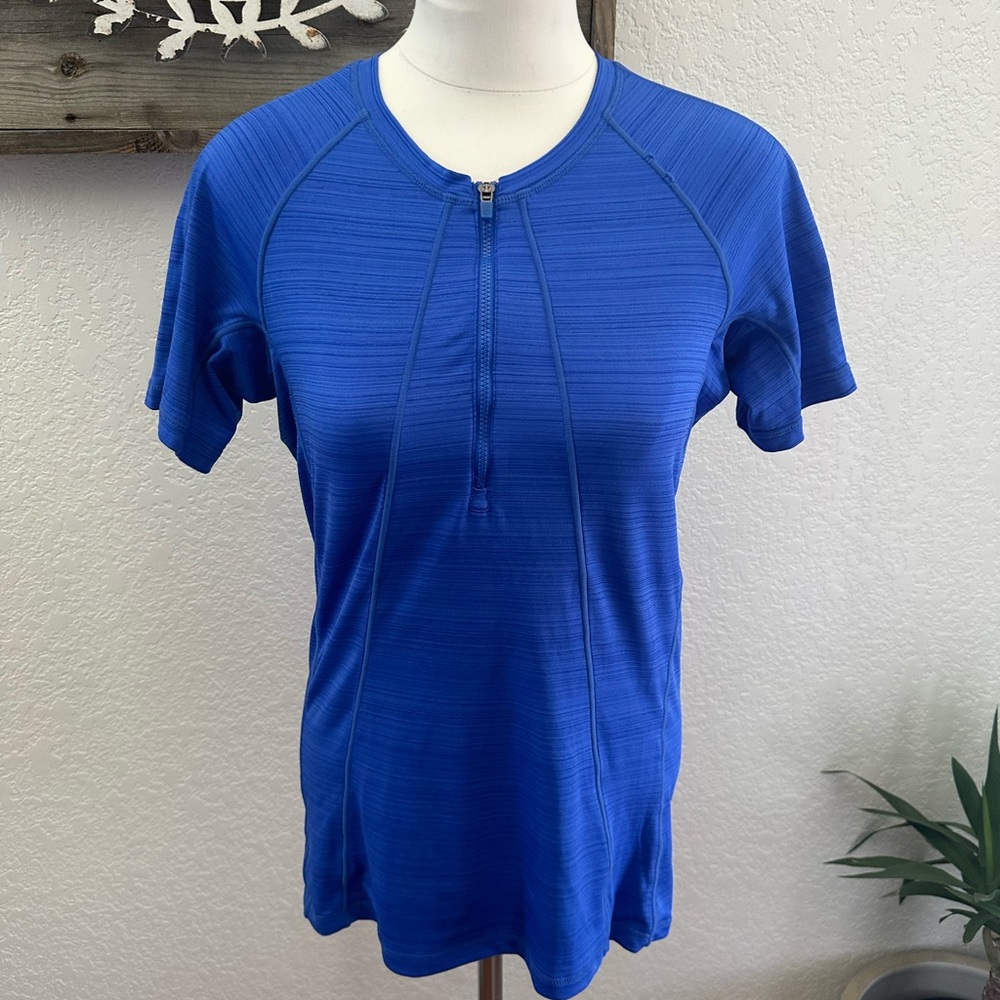 Athleta Womens Shirt Pacifica Tee 2 UPF 50 Swim Surf Paddle Zip Caspian Blue M